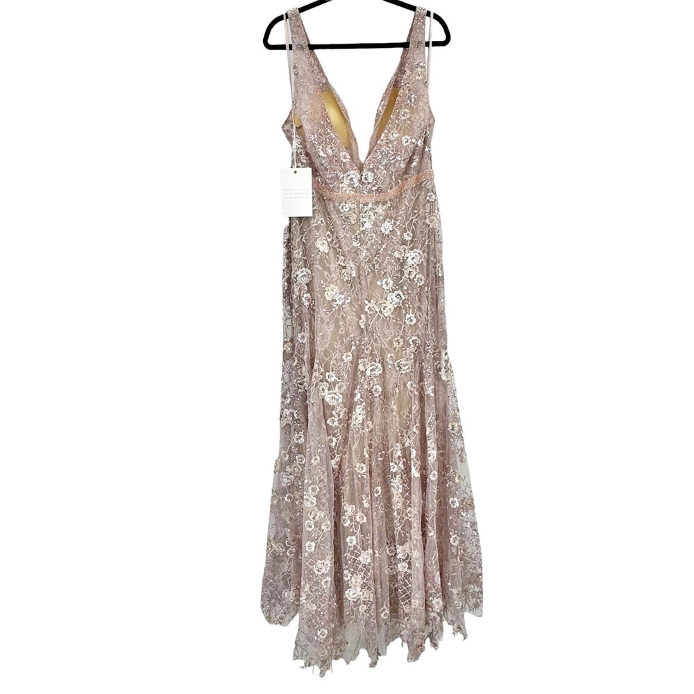 Mac Duggal Floral Embellished Sleeveless Plunge Neck Gown Rose Pink Size 10 NWT - Picture 8 of 13